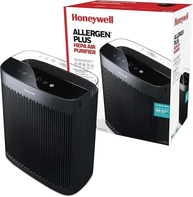 Honeywell Allergen Plus HEPA Air Purifier for Home Large Rooms up to 2400 Ft², Air Quality Monitor, Auto Mode, Reduces Allergens, Pollen, Pet Dander, Odors, Smoke, Black, HPA5300B