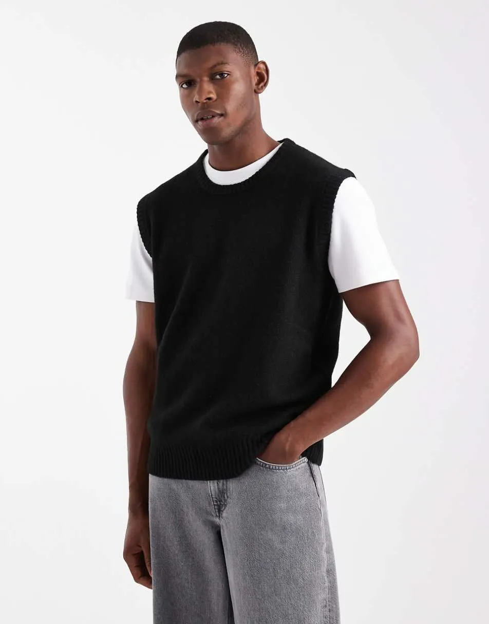 ASOS DESIGN relaxed knitted vest in black