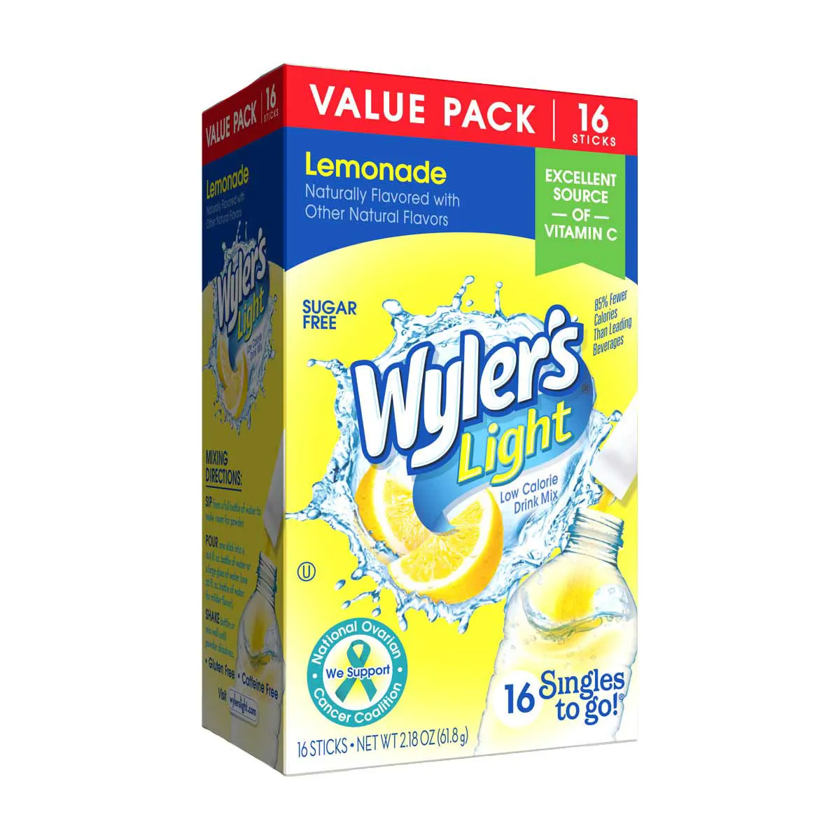 Wyler's Light Drink Sticks, Lemonade, 16 ct