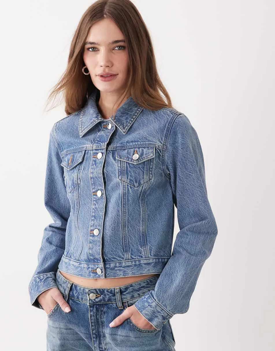 Miss Selfridge denim girlfriend jacket in blue wash