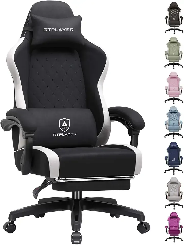 GTPLAYER Gaming Chair, Ergonomic Computer Chair with Footrest and Lumbar Support, High Back Recliner Chair 350lbs, Height Adjustable for Home Office, Black