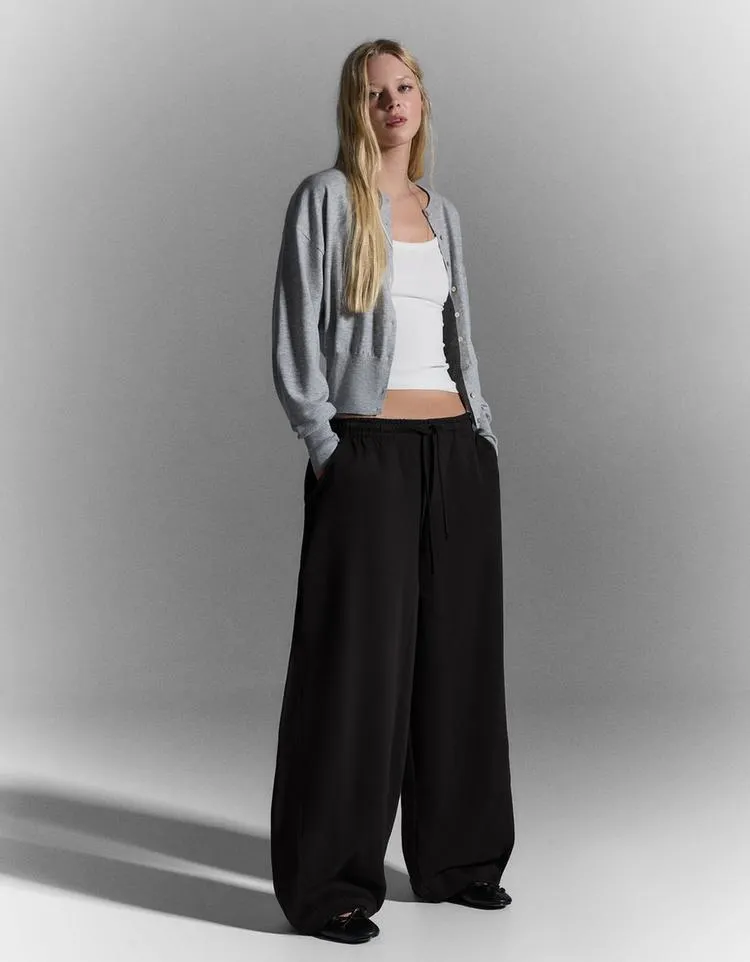 Kalhoty barrel z teplákoviny s brzdičkami