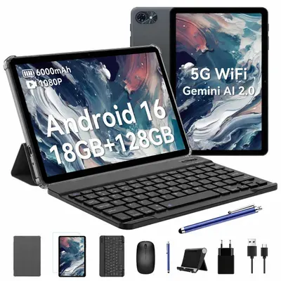 TABWEE 2026 T80 (6GB+128GB) 2025, 10 Zoll, Android16, 6000mAh, mit Tastatur Maus Stift Schutzhülle Ständer Schutzfolie, BT5.0, 5G WiFi, Gemini