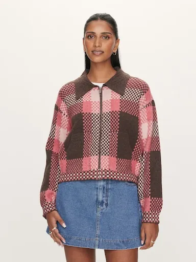 Brandi Check Knit Bomber Jacket