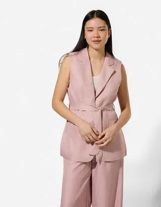 Gilet lungo - Cintura da annodare - rosa fucsia