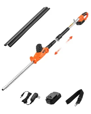 Tagliasiepi Elettrico Senza Fili,Asta Estensibile VEVOR 1,9-2,4 m,Batteria 20 V 2 A,Lama 510 mm,5 Angoli Regolabili 30°-150°,per Potatura Alberi
