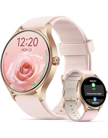 Woneligo Smart Watch for Women,1.57inch AMOLED Touchscreen Fitness Watch for iPhone & Android,Heart Rate/Sp02/Sleep Monitor,110+ Sport Modes IP68 Waterproof Bluetooth Calls,2 Bands (Pink, 1.57)