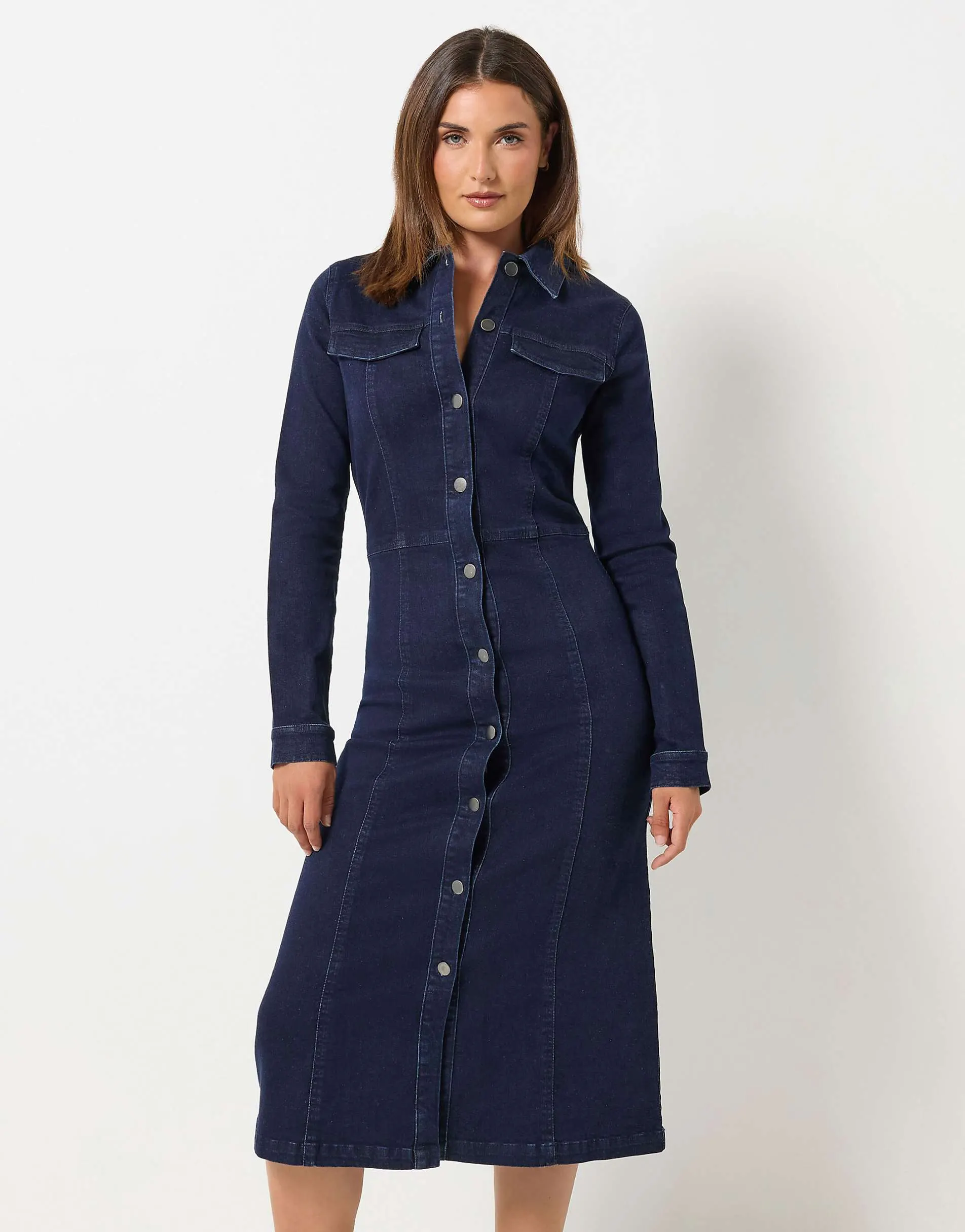 Long Tall Sally Button denim midi dress in blue