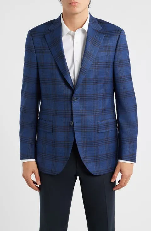 Flynn Classic Fit Dark Blue Plaid Wool Sport Coat