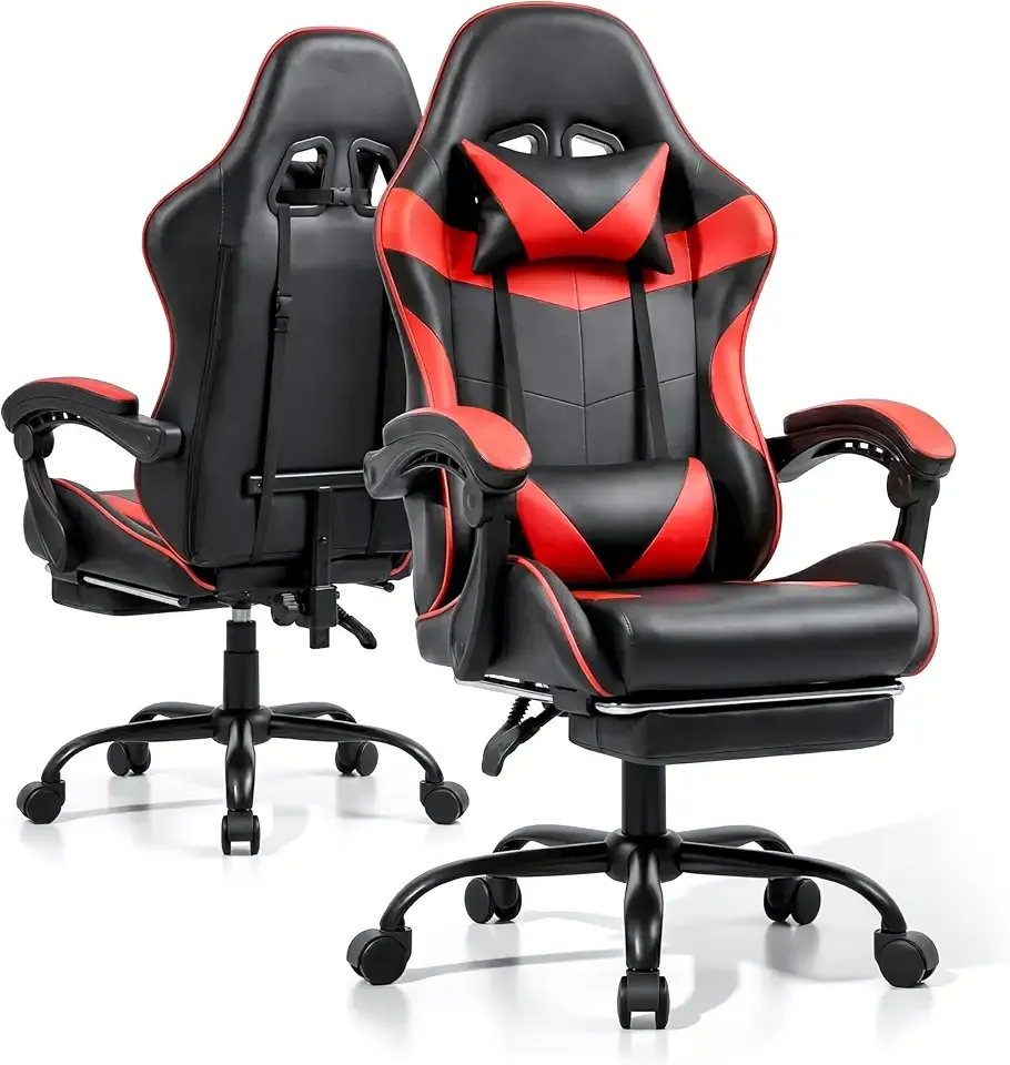 Gaming Chair with Footrest and Lumbar Support, Height Adjustable Chair with 360°Office Desk Chair,Heavy Duty 330lbs Computer Chair for Adults, Black & Red