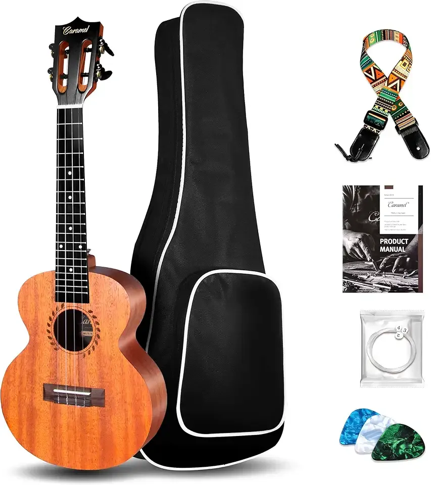 Caramel CAM48 Red African Mahogany 23" Concert Ukulele for Beginner | Handmade Ukelele Starter Kit