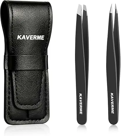2Pcs Eyebrows Tweezers Set, Upgrade Professional Precision Tips, Black | Slant and Point Tips for Eyebrows, Facial Hair and Ingrown Hair Removal 2Pcs Eyebrows Tweezers Set, Upgrade Professional Precisi…