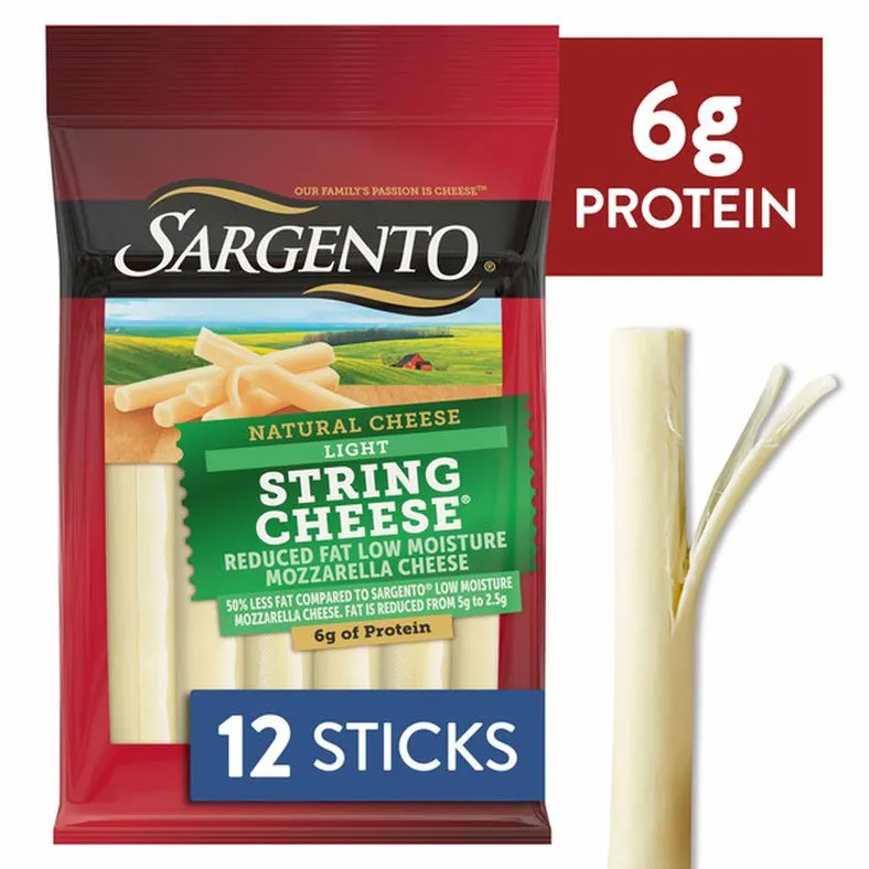 Sargento Reduced Fat Natural Low Moisture Part-Skim Mozzarella Light String Cheese, 12-Count
