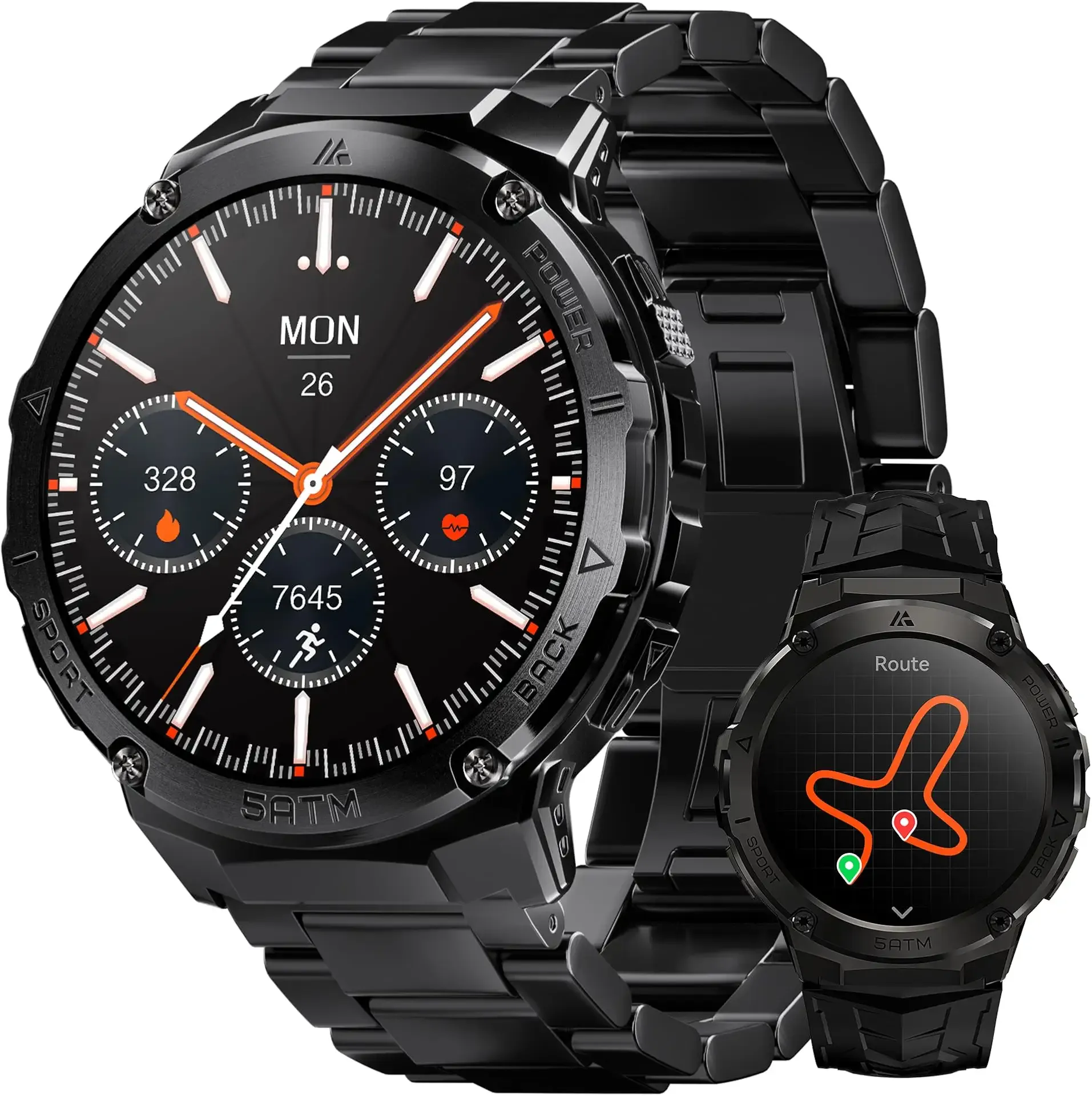 AMAZTIM Smart Watch for Men, GPS, Rugged Stainless Steel Body, 5ATM Waterproof, 1.43" AMOLED, Bluetooth Call, Long Battery Life, Heart Rate Monitor, Sleep Tracking, Compatible with Android & iOS