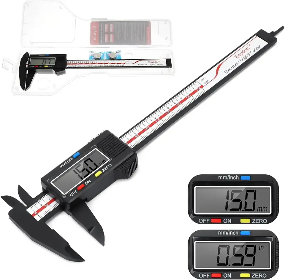 Digital Caliper, Esydon Upgraded Calipers 6 inch, Measuring Tool, Electronic Ruler, with Large LCD Screen, Auto-Off Feature, Inch and Millimeter Conversion, Plastic Case, Perfect for Household, DIY