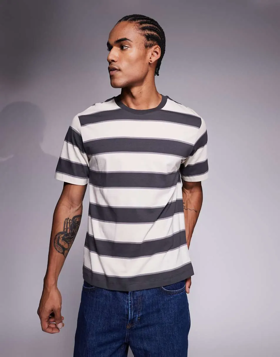 ADPT oversized stripe t-shirt in grey
