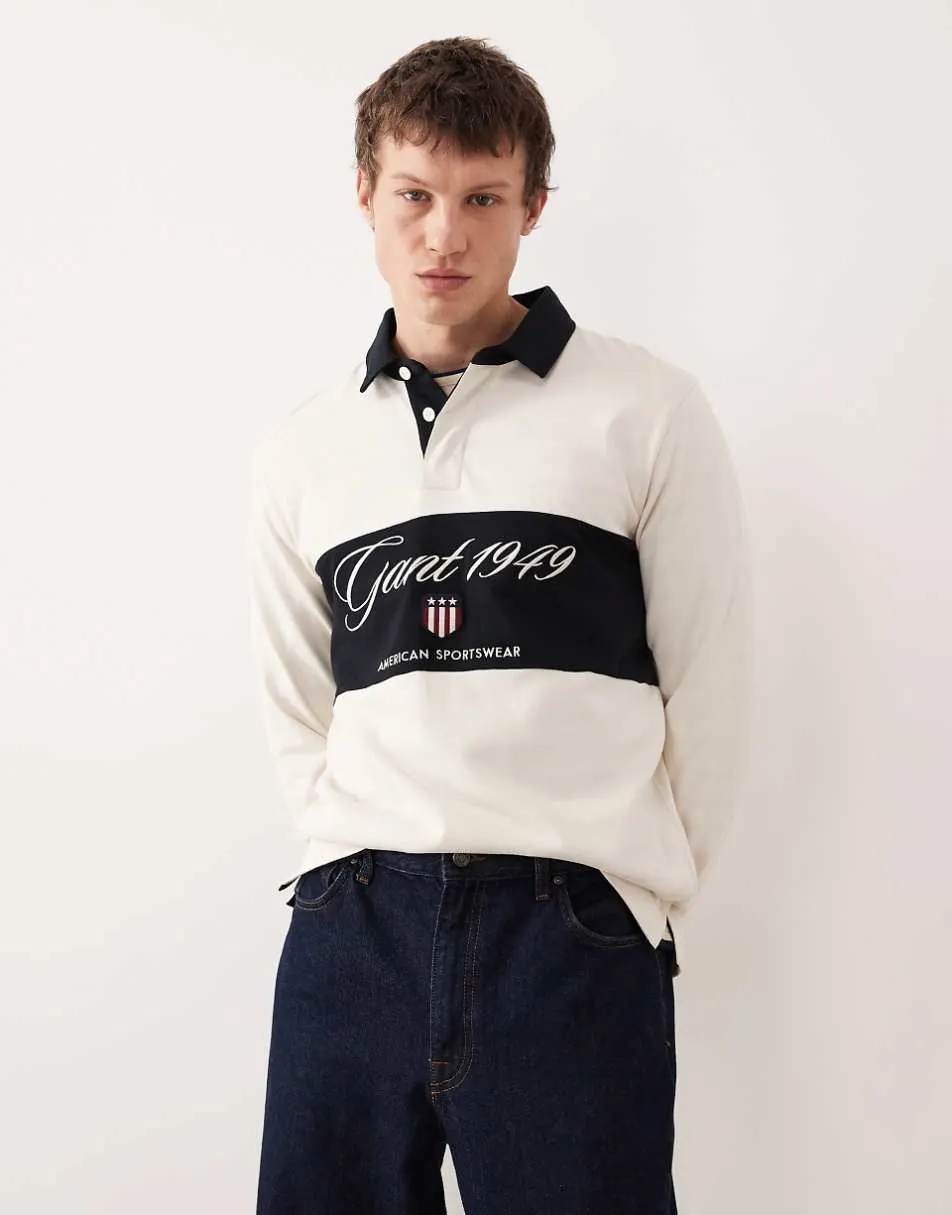 GANT Ski Club block heavy rugby polo in cream