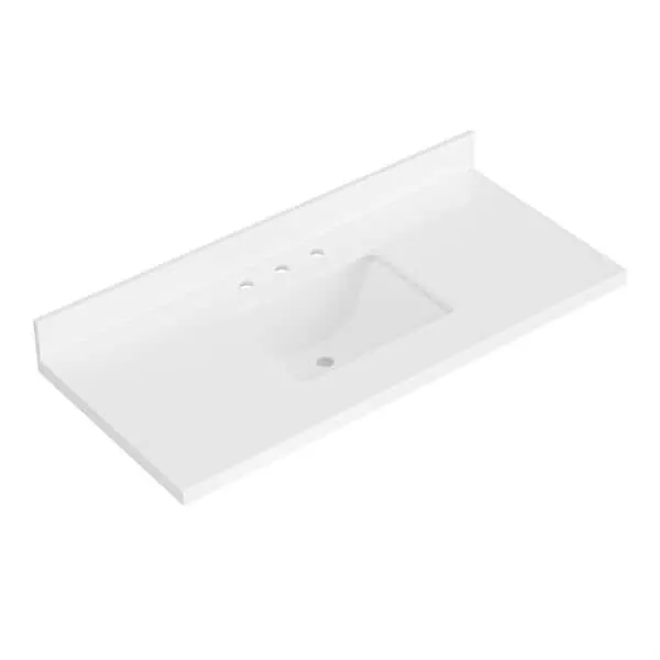 ARIEL 49 in.​ W x 22 in.​ D Pure White Quartz Bathroom Vanity Top with 1.​5 in.​ Thick Miter Edge Rectangular Single Sink in White