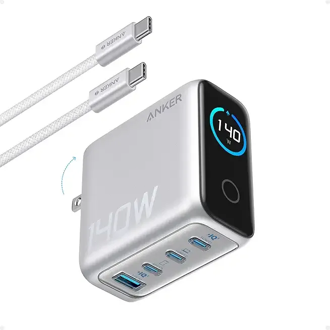 Anker Laptop Charger, 140W MAX USB C Charger, 4-Port GaN and Fast Charging Power Adapter, Intuitive Touch Controls, for MacBook, iPhone 17/16 Series, Samsung Galaxy, Pixel, and More (Non-Battery)