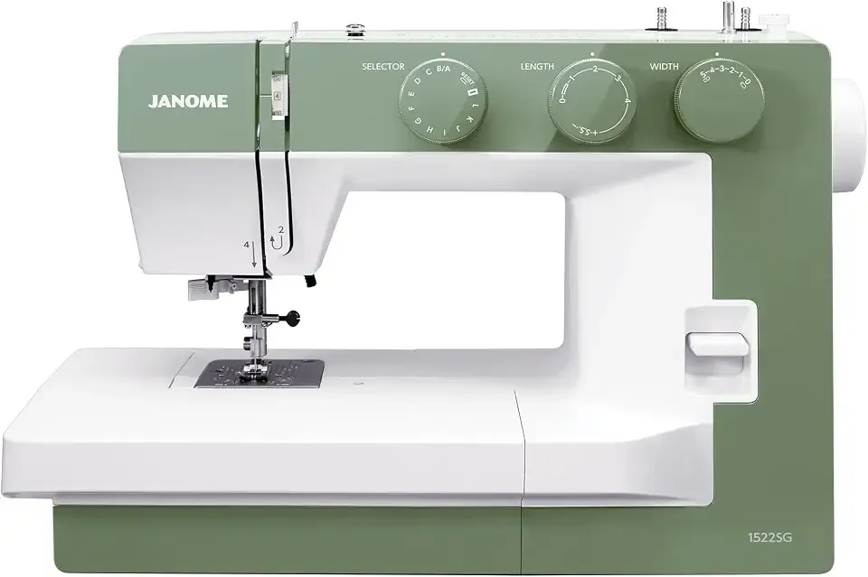 Janome 1522SG Mechanical Sewing Machine - Aesthetic Soft Green Sewing Machine for Beginners, 22 Built in Stitches, 1 Step Buttonhole, Heavy Duty Metal Frame, Built in Needle Threader for Easy Use