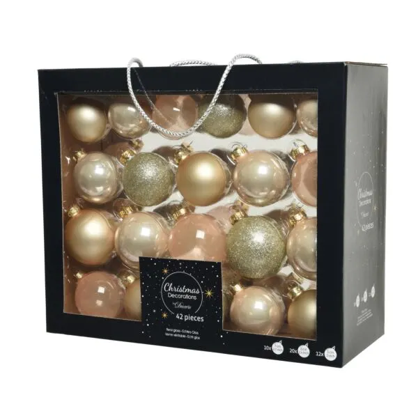 Decoris kerstbal glas parelbeige shiny mat glitter