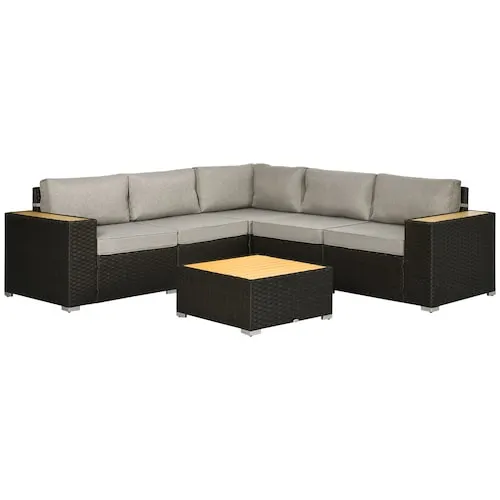 6-Piece All-Weather Wicker Patio Conversation Set with Grey Cushions
