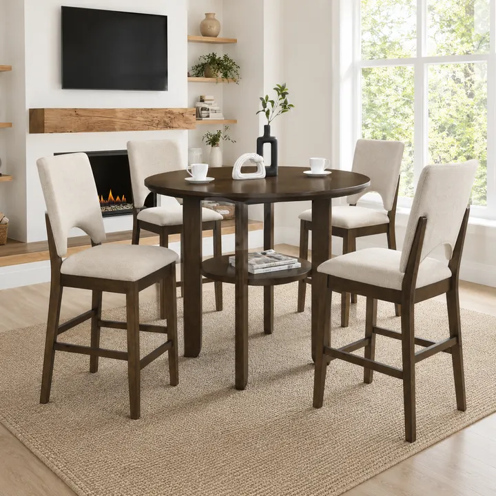 Windsor (5-Piece) Counter Dining Table Set by Homelegance - White/Brown