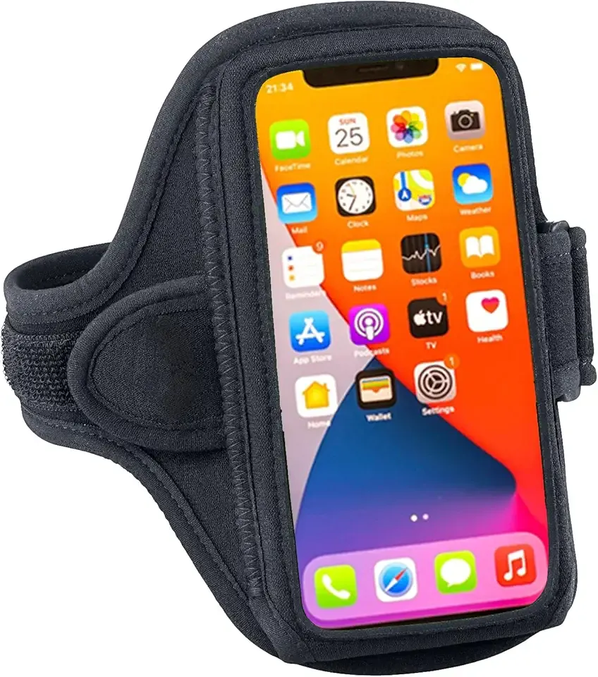 Tune Belt AB91 Running Armband – No-Slip Phone Holder for Runners – Fits iPhone 17 16 15 14 Pro/Plus & Galaxy S24 S23 – Comfortable Sweat-Resistant Neoprene (Black)