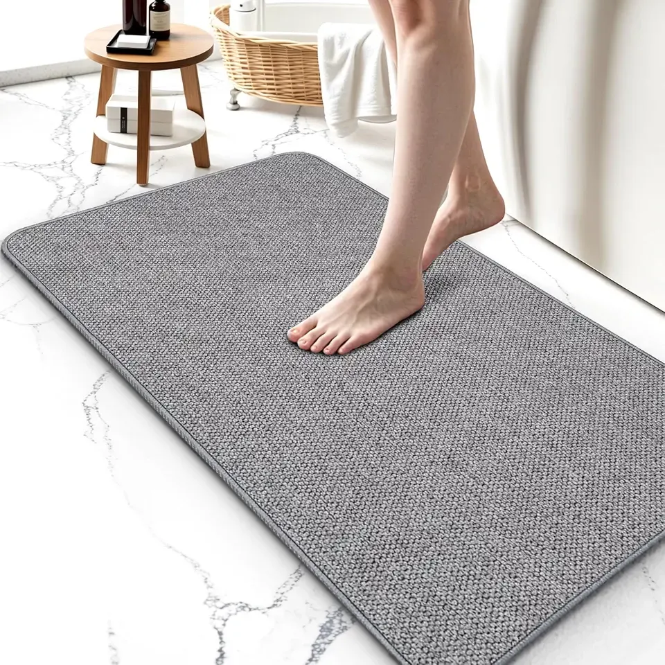 Bath Mat Non-Slip, Ultra Thin Bathroom Rugs with Rubber Backing, Absorbent,Quick Dry Machine Washable, Home Decor Accessories Cozy Cloth Bathroom Rugs fit Under Door/Sink/Tub/Shower,Gray,17x27 Inch