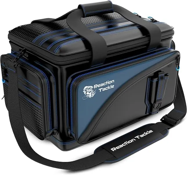Reaction Tackle Saltwater Fishing Tackle Bags, Water Resistant 1000D PVC Tackle Box Bag with Removable Dividers, Fits 3600 and 3700 Trays, Small