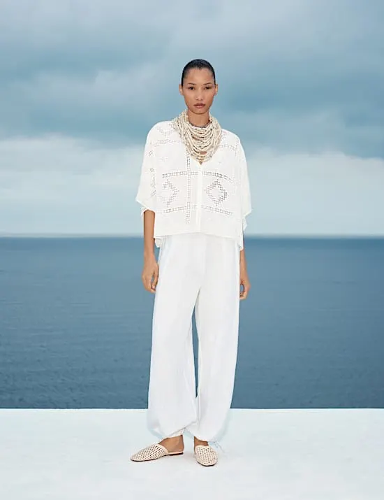 Kaftan-Oberteil mit Lochstickerei aus reiner Baumwolle