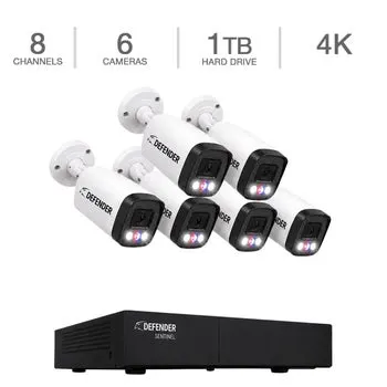 Defender AI POWERED Sentinel 4K Ultra HD Wired 8 Channel PoE NVR Security System with 6 Metal Cameras with 1 TB HDD