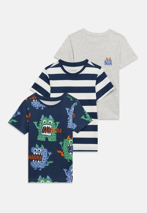 3 PACK GRAPHIC T-SHIRT - T-shirts med print - mottled light grey/off-white/dark blue