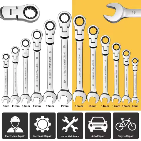 1 Piece Flexible Pivoting Head Ratchet Wrench Spanner Garage Metric hand Tool For auto and Home Repair