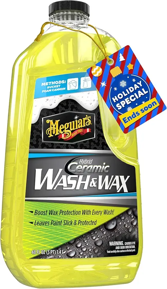 Meguiar's Hybrid Ceramic Wash & Wax - Sophisticated Car Wash Gently Cleans and Adds Shine and Slickness While Boosting Paint with Hybrid Ceramic Wax and Extreme Water Beading - 48oz