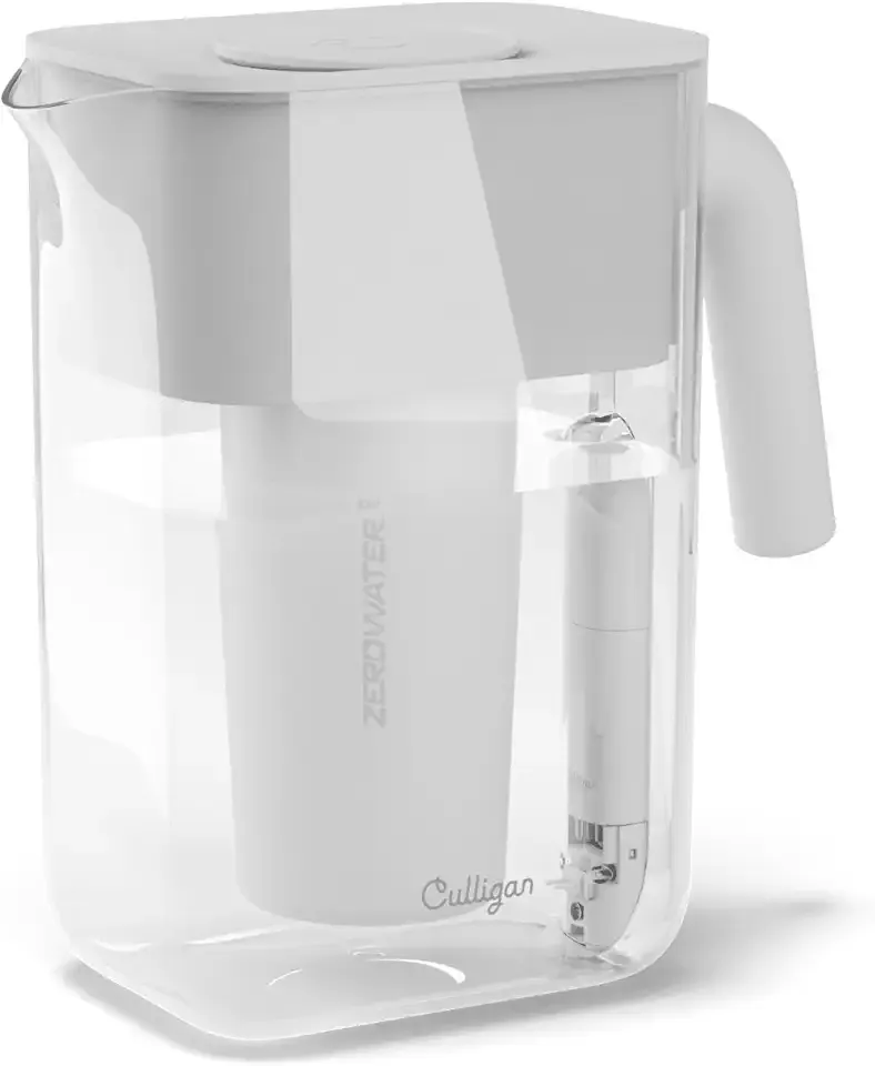 Culligan with ZeroWater Technology 12-Cup Water Filter Pitcher – Includes 5-Stage Advanced Water Filter, IAPMO Certified to Reduce Lead, Total PFAS (Forever Chemicals), Mercury, Fluoride, and Chlorine