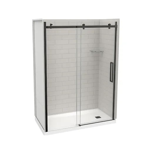 Utile 60L x 32W x 84H in. 3-in-1 Shower Kit - Shower Stall Enclosure with Right Drain Base, Wall, and Glass Shower Door in Black