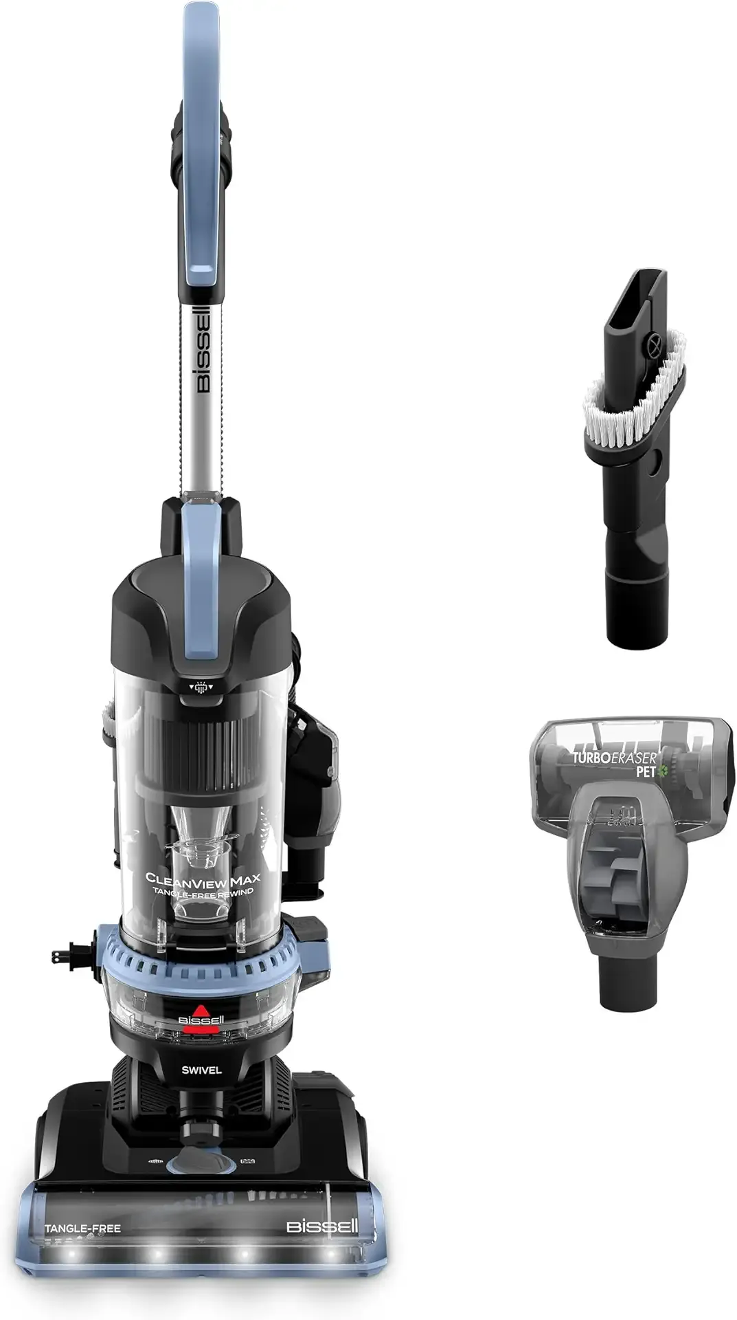 BISSELL CleanView Max Tangle-Free Rewind with LED Headlights, Tangle-Free Brush Roll, Automatic Cord Rewind, Included pet Tools, 4073L