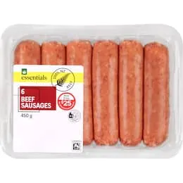 Woolworths Essentials Beef Sausages 6 Pack - 450g