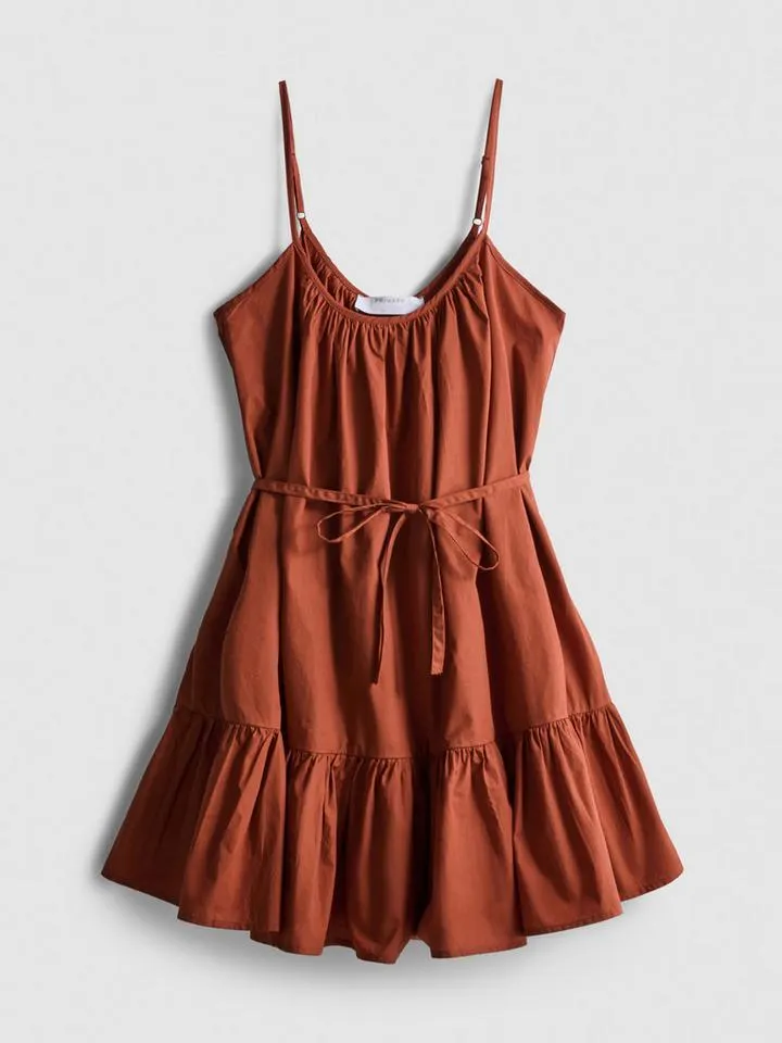 Mini robe en popeline à bretelles et volants