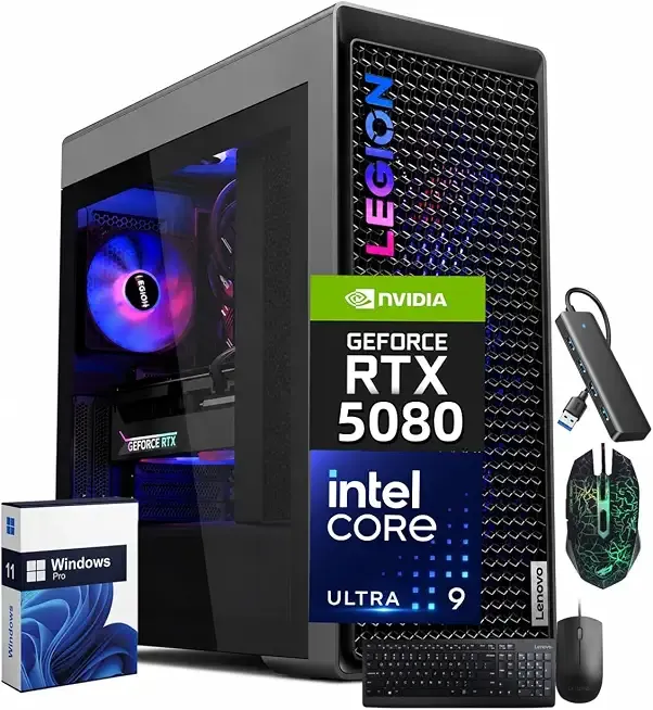 Lenovo Legion Tower 7i Gen 10 Desktop PC, NVIDIA RTX 5080 16GB GDDR7, 64 GB DDR5 5600MT/s 2 TB SSD, Intel Ultra 9 285K(Up to 5.7 GHz), Legion Coldfront Cooling, USB KB, Mouse, Windows 11 Pro