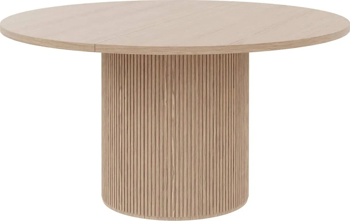 Linea spisebord rundt Ø 138 cm m/uttrekk for opptil 4 plater, hvitoljet, spilesokkel