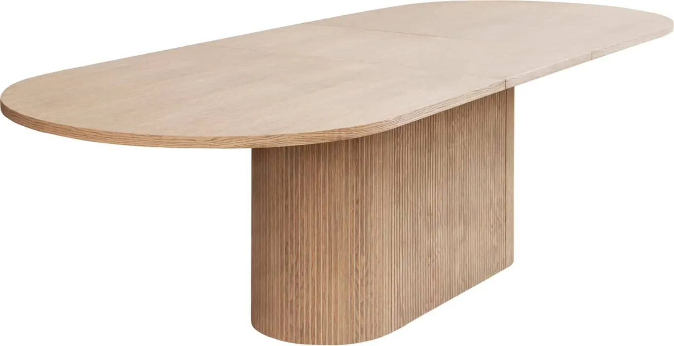 Linea ovalt spisebord 220 x 102 cm m/syncrouttrekk, lys naturoljet, spilesokkel
