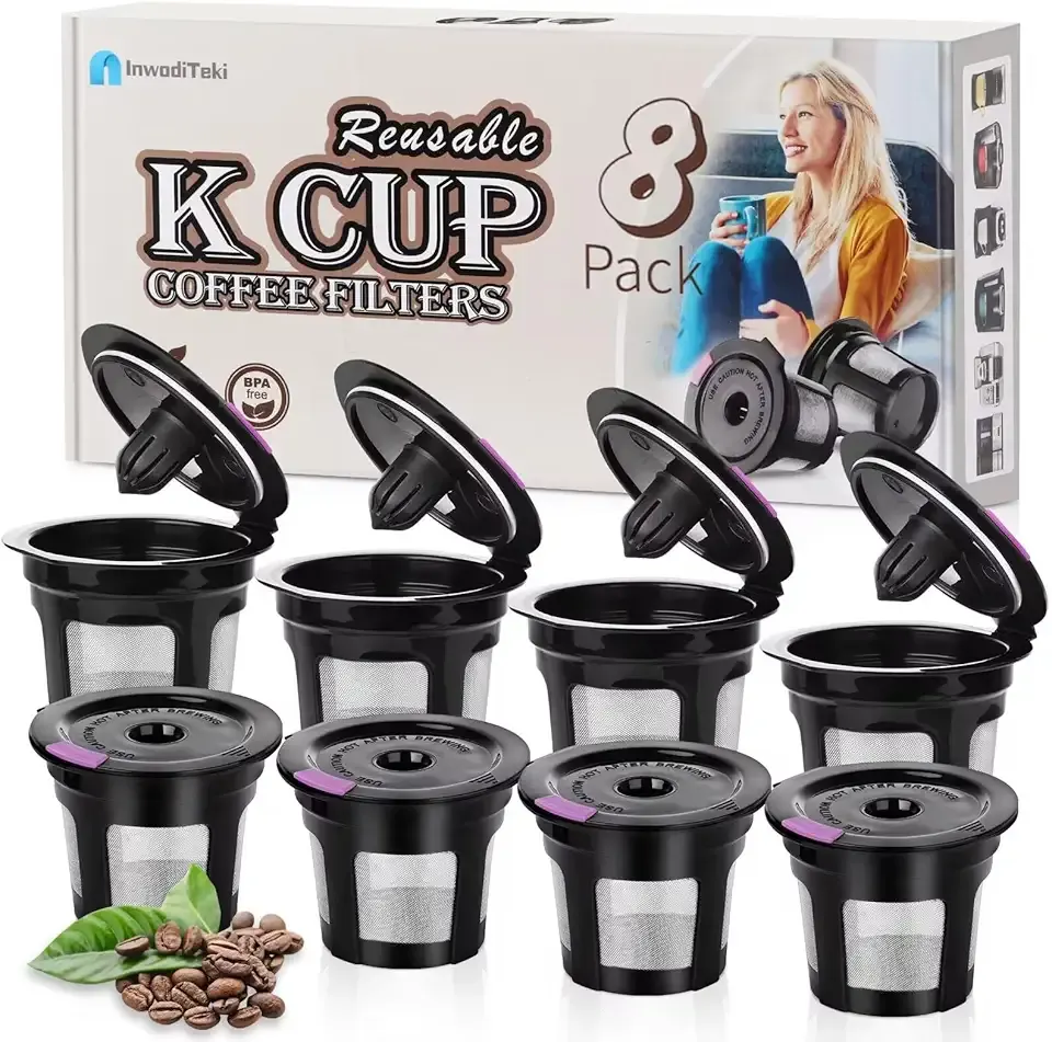 Reusable K Cups for K-eurig, 8 Pack K Cup Reusable Coffee Pods, Universal Reusable K Cup for K-eurig 1.0 and 2.0, Refillable K Cup Coffe Pods BPA Free