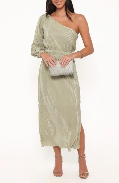 Petal & Pup Pontee Plissé One-Shoulder Midi Dress