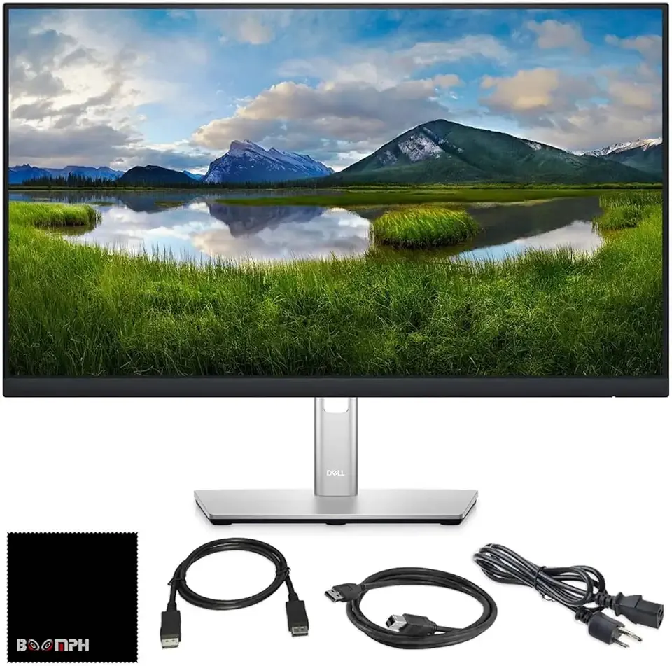 Dell P2425H 24" Full HD IPS Monitor – 1080p, 16:9, DisplayPort & USB 3.0 Cables – Latest Model – Boomph's Comprehensive Ultimate Performance Cloth Solution for Your Workspace