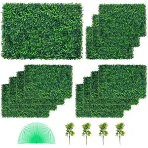 Lote 12 paneles murales seto boj SucceBuy artificial, 61 x 40,6 cm, Césped verde UV 4 cm, Paneles falsos para cerca privacidad, Decoración jardín