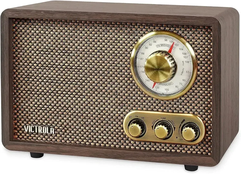 Victrola Willow – Retro Wood Bluetooth Radio with Built-in Speakers: Elegant & Vintage Design, Rotary AM/FM Tuning Dial, Bass & Treble Control, Wireless Streaming (Espresso)