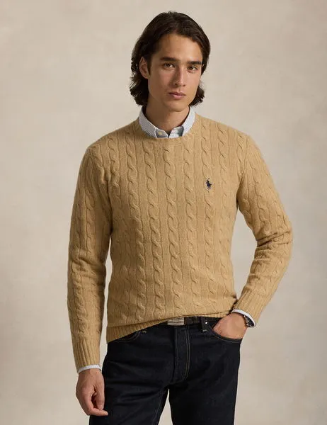 Cable-Knit Wool-Cashmere Jumper Camel Melange
