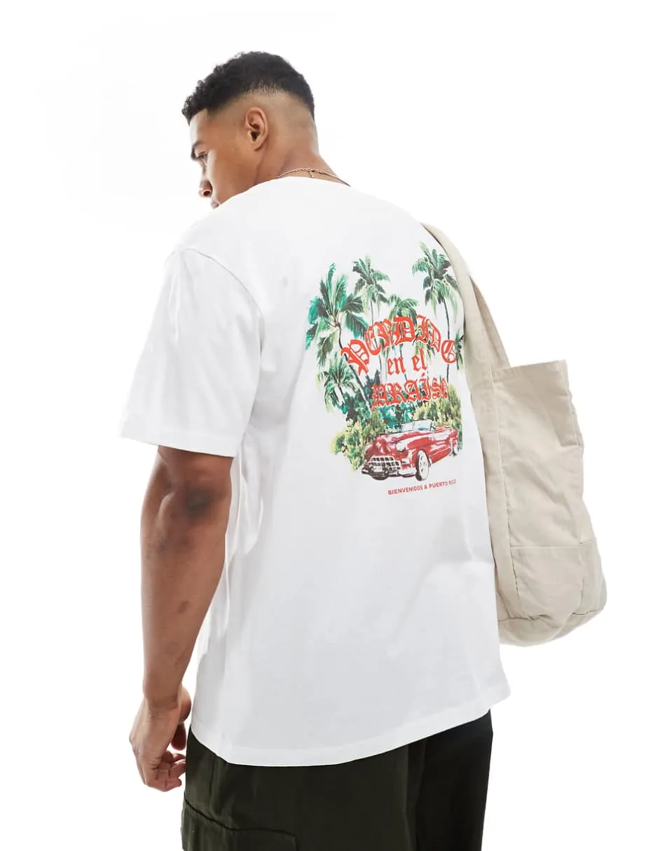 Jack & Jones oversized t-shirt with jungle back print in white